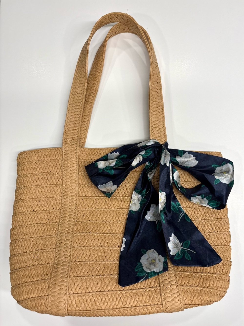 Draper James Everyday Straw Bag with Navy Floral Scarf
